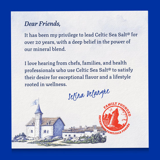 Fine ground Celtic sea salt — fine ground texture and flavor enhancement.