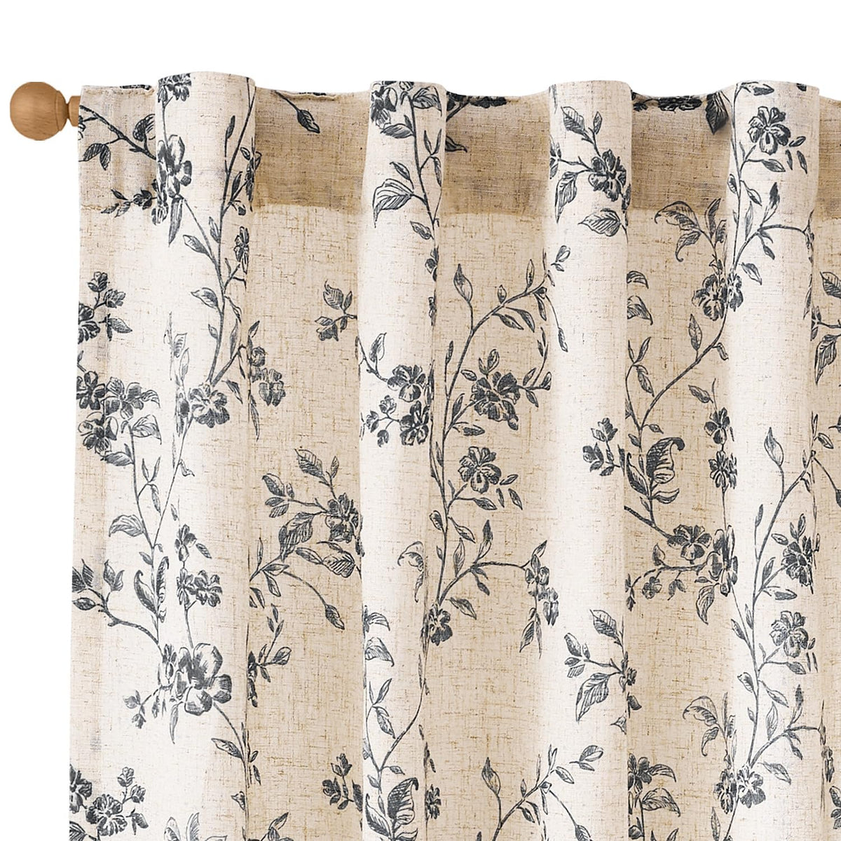 Lazzzy floral linen curtains — vintage farmhouse style with light filtering design