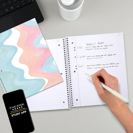 Five Star blank book — pastel doodles design with study app integration