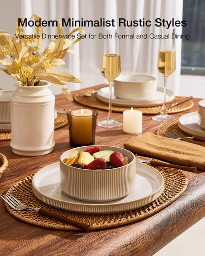 Famiware dinnerware set — stoneware ribbed design plates and bowls set