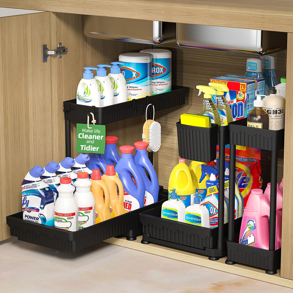 Sevenblue caddy — 3 pack multi-purpose pull-out organizers for bathroom and kitchen