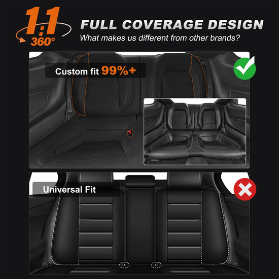 AOMSAZTO vehicle seat cover - Custom fit faux leather black for Ford Mustang 2015-2026