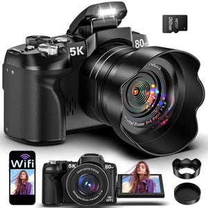 Camera digital — 80MP WiFi vlogging camera with flip screen and 18X zoom