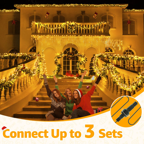 Ollny string lights — 400 LED waterproof plug-in with 8 modes memory