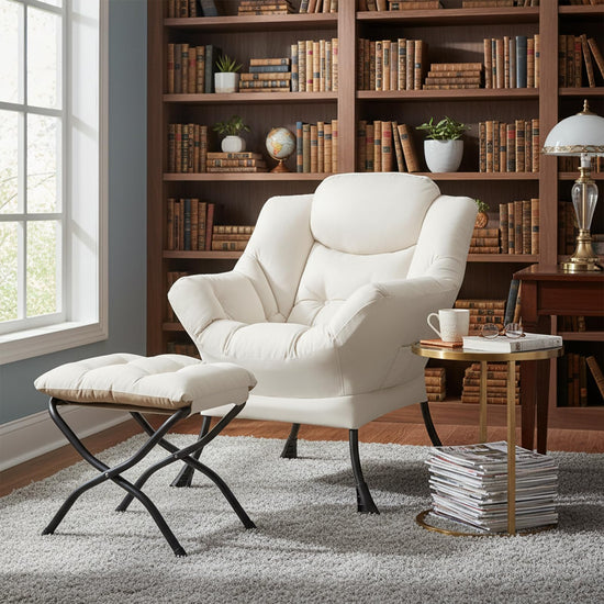 Welnow lazy chair with ottoman — modern lounge chair with side pocket and footrest for small spaces