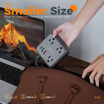 Tessan power strip with flat wall plug and 3 USB slots