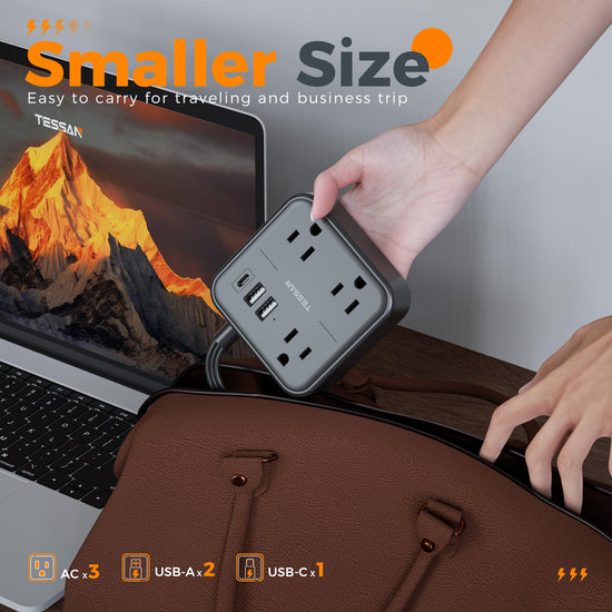 Tessan power strip with flat wall plug and 3 USB slots