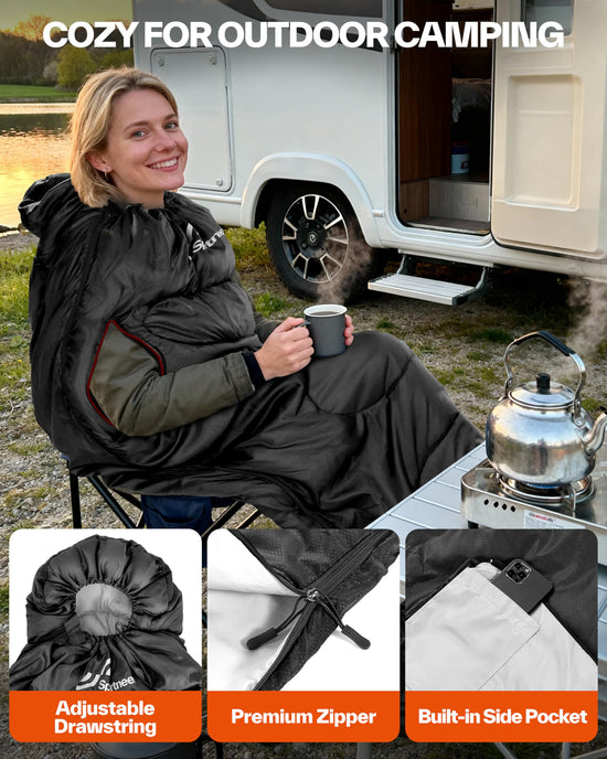 Sportneer sleeping bag — walkable design with arm zippers for versatility
