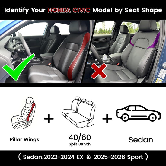 HKZ vehicle seat cover — Custom fit leather seat protector for Honda Civic 4 door sedan 2022-2026