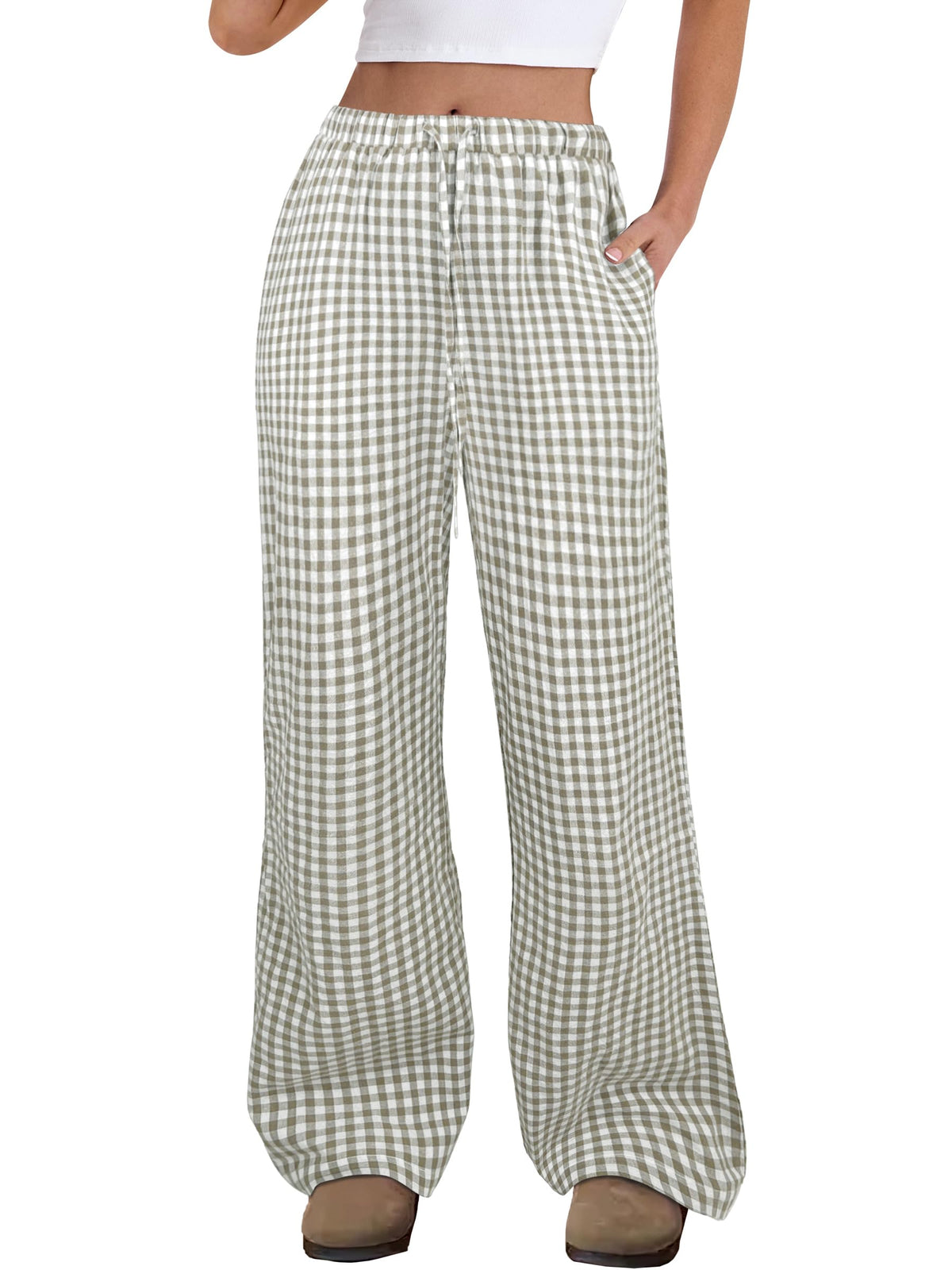 ANRABESS women's striped gingham lounge pants — casual wide leg design