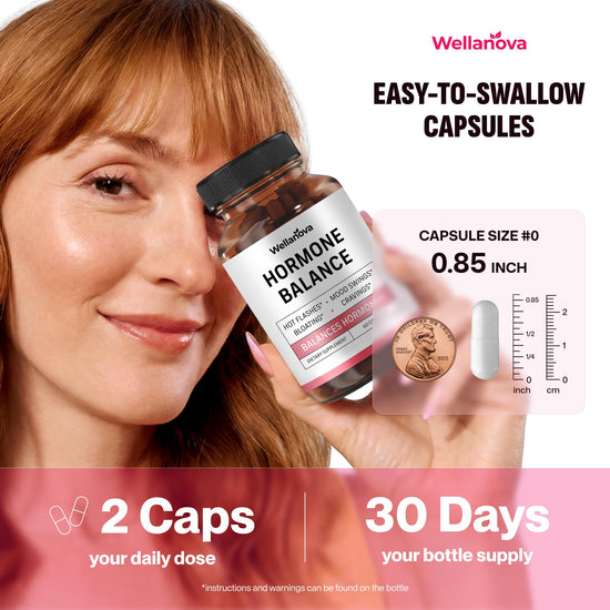 Wellanova Hormone Harmony for Women – Natural Hormonal Balance Support for Menopause & Perimenopause – Hot Flashes, Mood Swings, Cravings, Bloating Relief – 60 Capsules