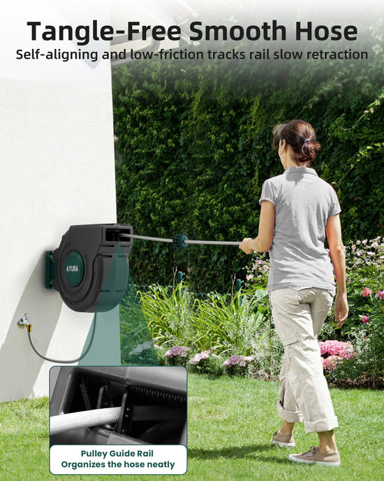 AYURA winding reel — Heavy duty automatic design with kink-free rewind and lock feature