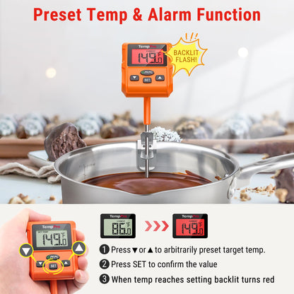 TempPro TP510 waterproof digital candy thermometer with pot clip, 10 probe length
