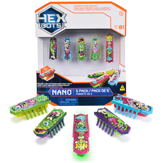 HEX BOTS Nano 5 pack - Mini robot toy with vibration technology for kids and cats 3 and up