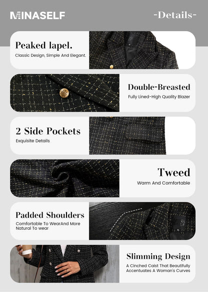 Mina Self women's tweed plaid blazer - fully lined with pockets