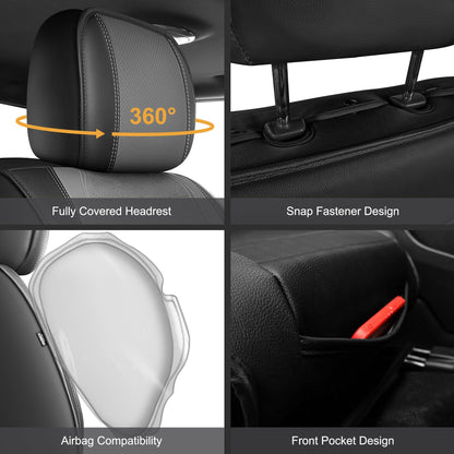 AOMSAZTO vehicle seat covers - Faux leather waterproof full set for Ford F150 F250 F350 F450 2009-2026 in black and grey