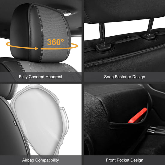 AOMSAZTO vehicle seat covers - Faux leather waterproof full set for Ford F150 F250 F350 F450 2009-2026 in black and grey