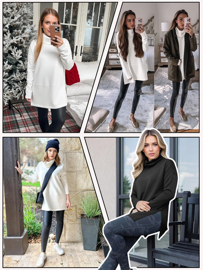 Fisoew women's oversized turtleneck sweatshirt with side slits