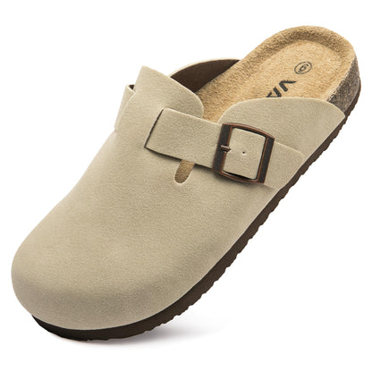 Vayfio suede clogs with cork footbed and arch support