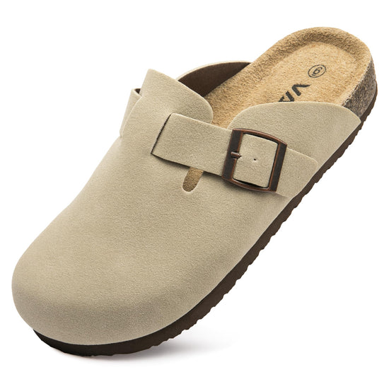Vayfio suede clogs with cork footbed and arch support