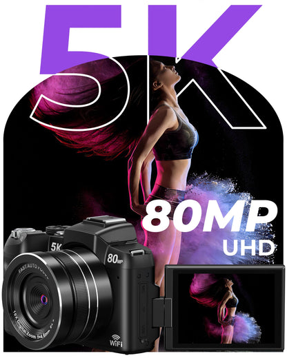 Camera digital — 80MP WiFi vlogging camera with flip screen and 18X zoom