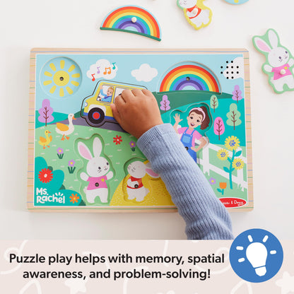 Melissa & Doug® Ms. Rachel™ wooden song peg puzzle — light-activated sound puzzle for toddlers ages 2-5 years