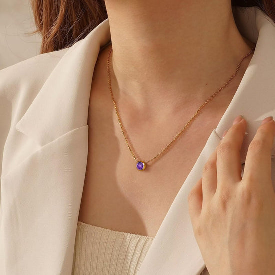 Turandoss birthstone necklace - 14K gold plated with colorful birthstones for women and girls