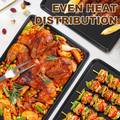 Sheet pan set of 3 — Nonstick heavy duty baking sheets for toaster oven trays