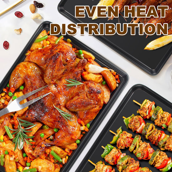 Sheet pan set of 3 — Nonstick heavy duty baking sheets for toaster oven trays