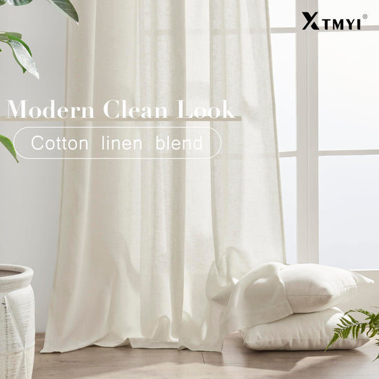 XTMYI sheer linen cotton back tab curtains for bedroom and living room