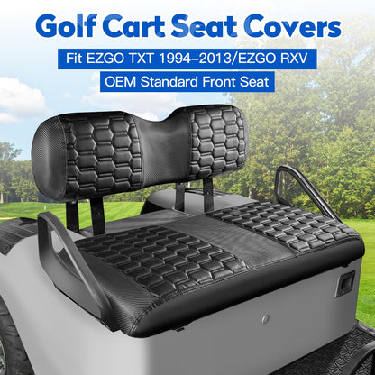 NOKINS Golf Cart Seat Covers - Hexagon carbon fiber style for EZGO TXT/RXV