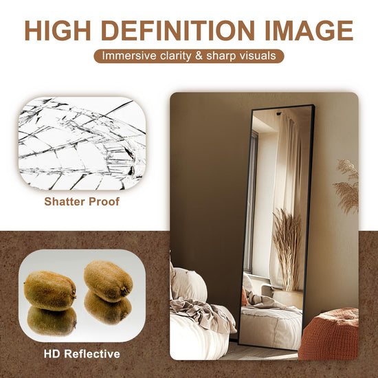 Delma full length mirror — large aluminum frame for wall mount or freestanding design