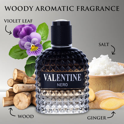 Personal fragrance — Woody aromatic scent with floral and mineral notes by Valentine Nero 100ml