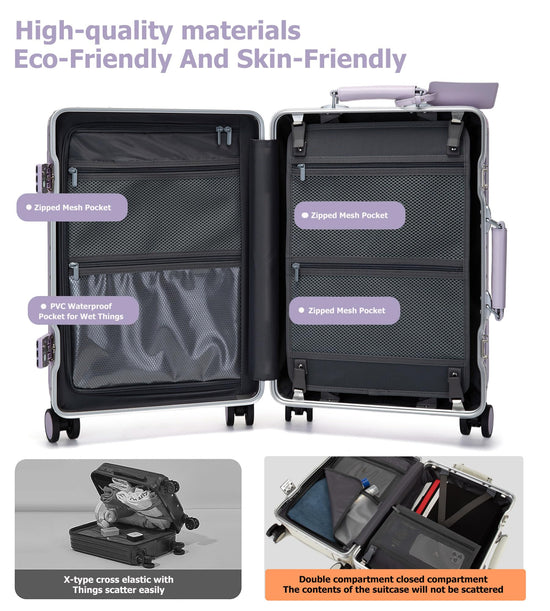 feilario suitcase with aluminum frame and spinner wheels, 20in/24in sizes available