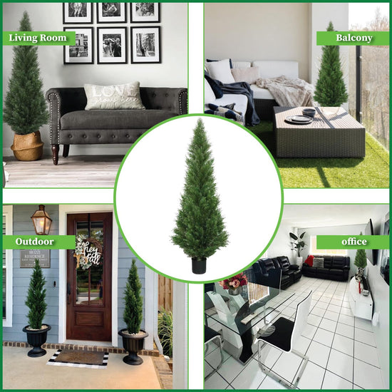Artificial tree — 5 foot outdoor cedar topiary with potted plants