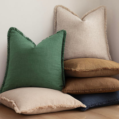 Decorative pillow cover — Set of 2 linen fringe with tassels for boho style decor