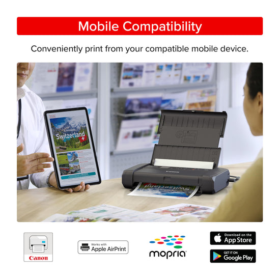 Canon PIXMA TR160 printer — wireless and portable with 50-sheet tray and display