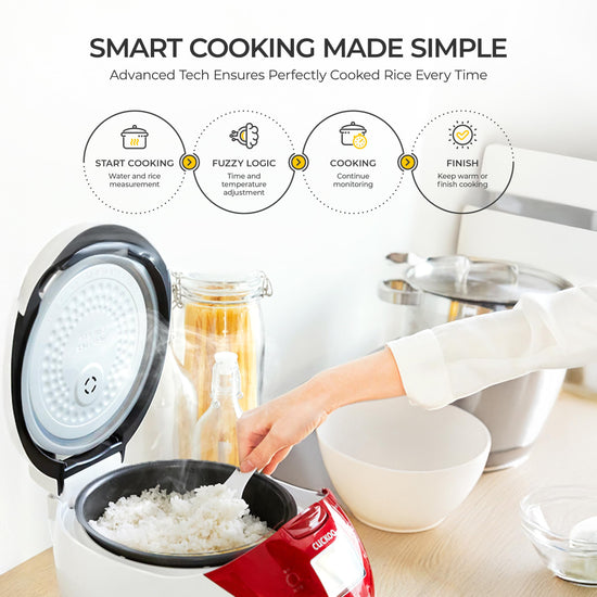 Cuckoo Micom rice cooker with fuzzy logic and food steamer, 6 cups uncooked 12 cups cooked red CR-0655F