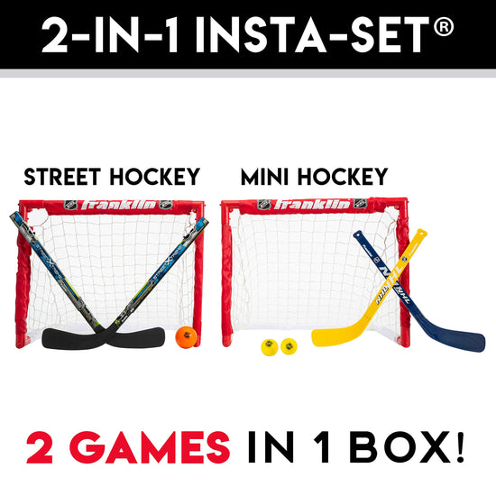 Franklin Sports - NHL kids folding hockey goals set - adjustable youth and knee sticks