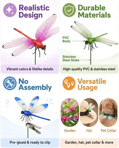Shinfirst 8 Pack Dragonfly Decoy Clips, 3D Realistic Wingman for Outdoor Garden, Nature-Inspired Visual Deterrent for Wasps, Flies and Bees, Clip-on Decoration for Hats, Backpacks and Patio