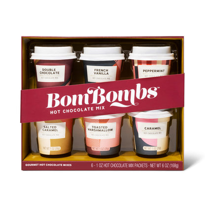 Bombombs hot chocolate mix gift set - mini cup packaging with assorted flavors, set of 6