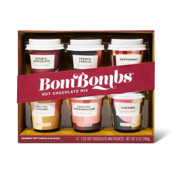 Bombombs hot chocolate mix gift set - mini cup packaging with assorted flavors, set of 6