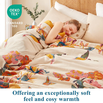 Boho throw blanket — 100% cotton reversible lightweight design for all seasons