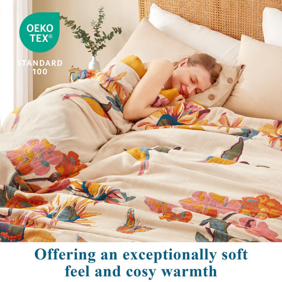 Boho throw blanket — 100% cotton reversible lightweight design for all seasons