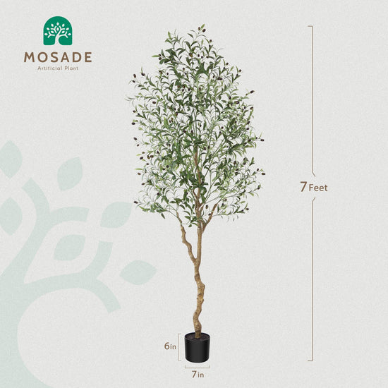 MOSADE artificial olive tree - handmade seagrass basket with artificial flowers