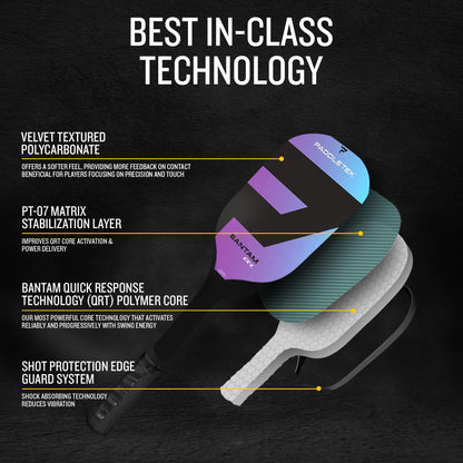 Sport racket — Honeycomb core and polycarbonate surface by Paddletek Bantam EX-L