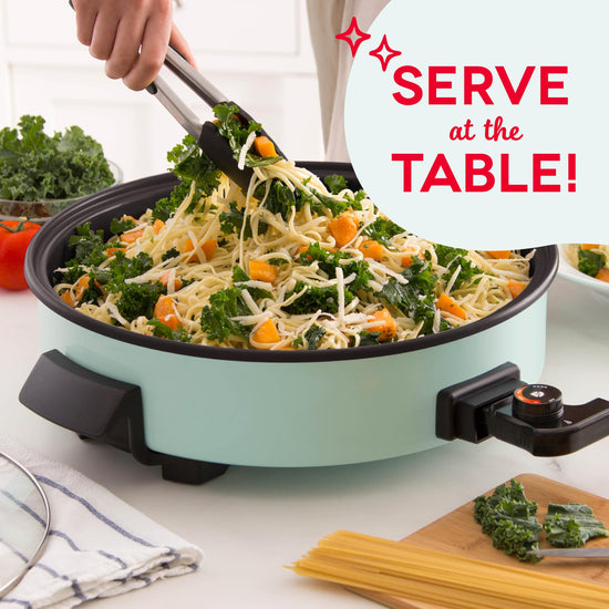 Dash electric skillet — ceramic coating cooking surface with tempered glass lid and cool-touch handles