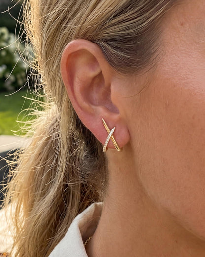 Earring — 14K gold stud earrings with cubic zirconia for women gifts