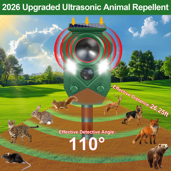 Solar Animal Repellent,Ultrasonic Cat Repellent Outdoor with Motion Sensor,Waterproof Rabbit Repeller with Flashing Light Defender Dog, Mouse,Squirrel,Raccoon,Skunk,Deer for Yard Farm Garden-1 Pack