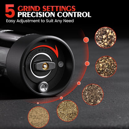 Seasoning mill — Electric salt and pepper grinder set with adjustable coarseness